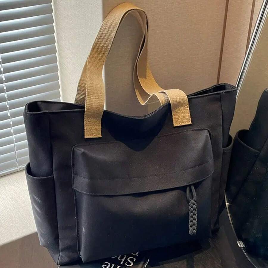 Women's Fashion Solid Color Versatile Tote Bag Large Capacity Minimalist Quilted Shoulder Bag Lightweight Handbag With Zipper Closure Perfect For Work, Travel, School, Or Vacation Handbag Gift Bag