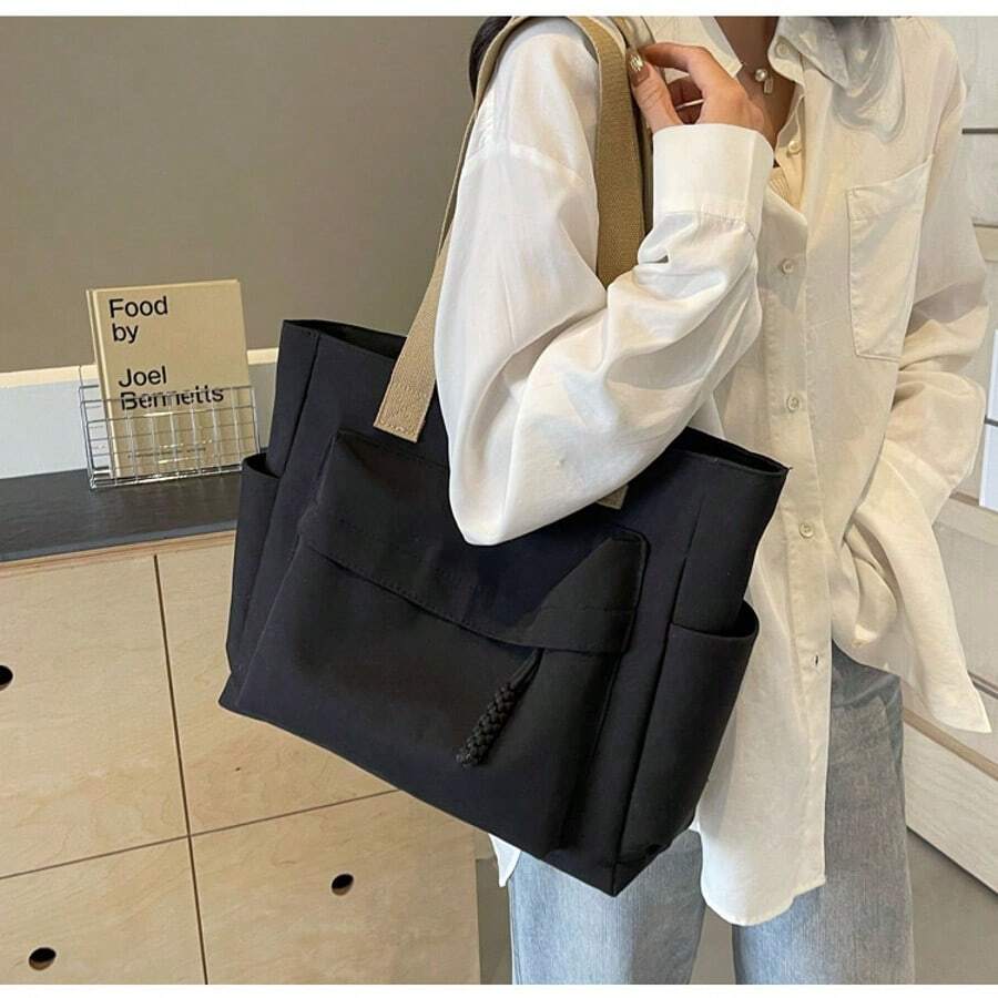 Women's Fashion Solid Color Versatile Tote Bag Large Capacity Minimalist Quilted Shoulder Bag Lightweight Handbag With Zipper Closure Perfect For Work, Travel, School, Or Vacation Handbag Gift Bag