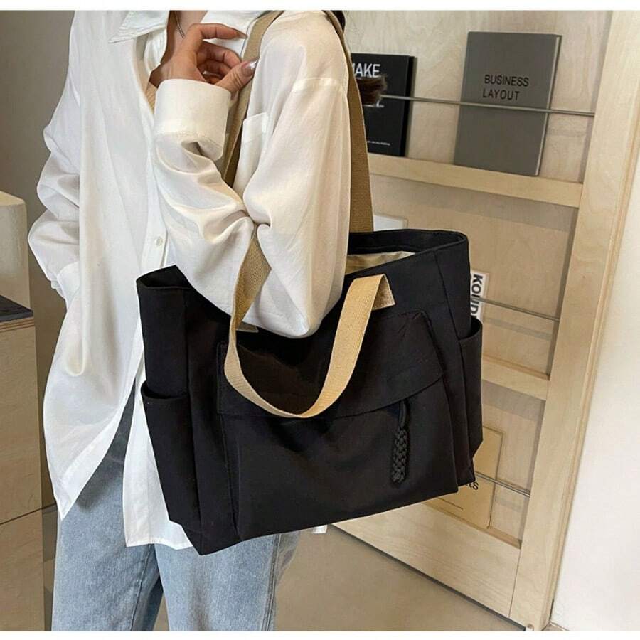 Women's Fashion Solid Color Versatile Tote Bag Large Capacity Minimalist Quilted Shoulder Bag Lightweight Handbag With Zipper Closure Perfect For Work, Travel, School, Or Vacation Handbag Gift Bag