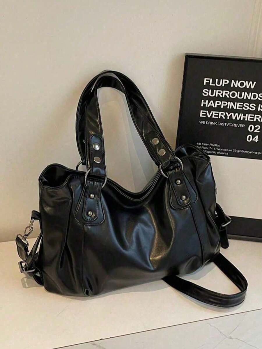 Lightweight Business Casual Portable Rivet Detail Shoulder Tote Bag, Suitable For White-Collar Workers, Teachers, Young Women, College Students, Young Professionals, And Office Workers. This Fashionab