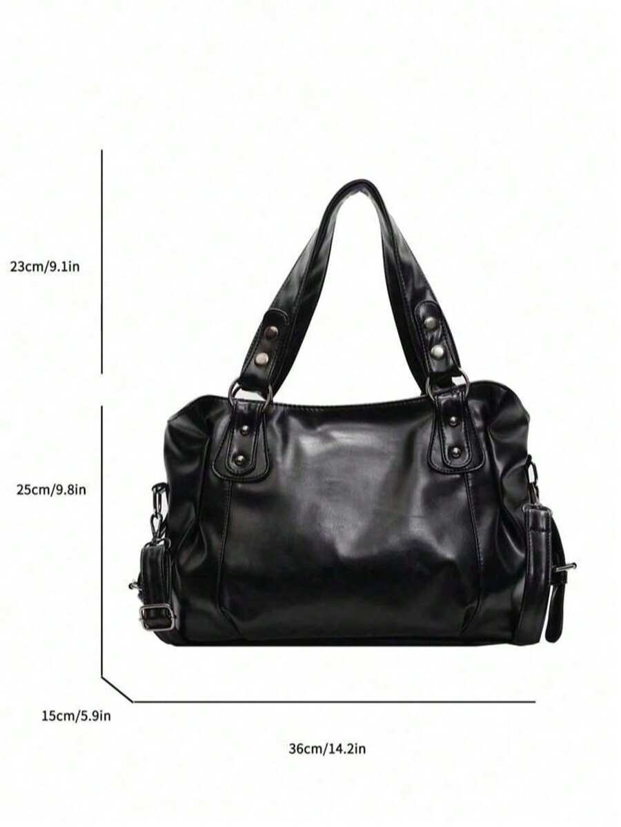 Lightweight Business Casual Portable Rivet Detail Shoulder Tote Bag, Suitable For White-Collar Workers, Teachers, Young Women, College Students, Young Professionals, And Office Workers. This Fashionab
