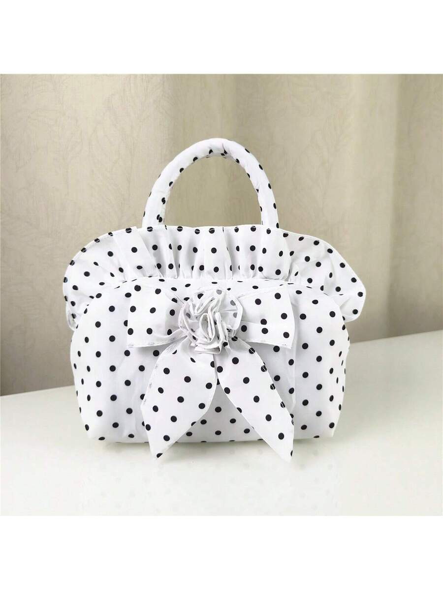 Ruffle Handbag For Women Cute Dots Print Clutch Purse Lightweight Tote With Handles