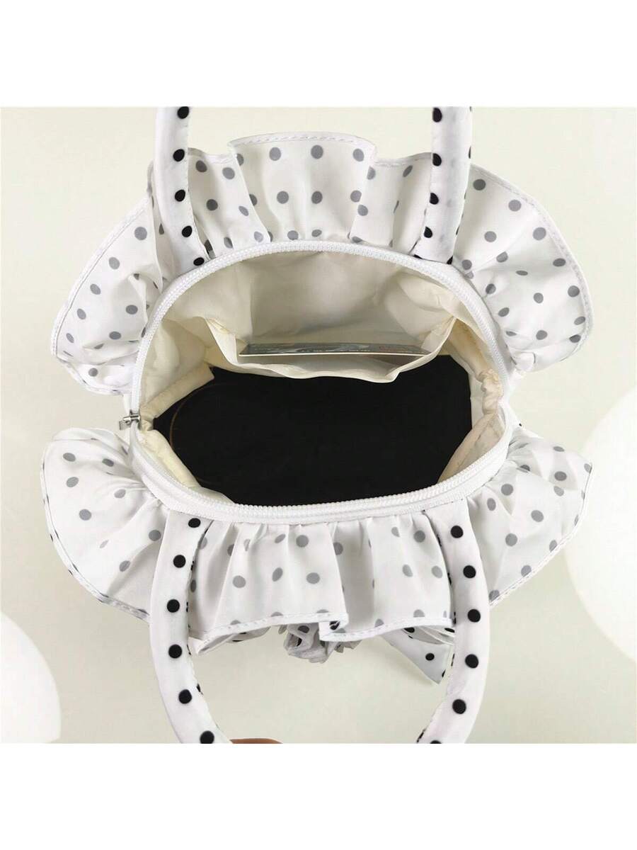 Ruffle Handbag For Women Cute Dots Print Clutch Purse Lightweight Tote With Handles