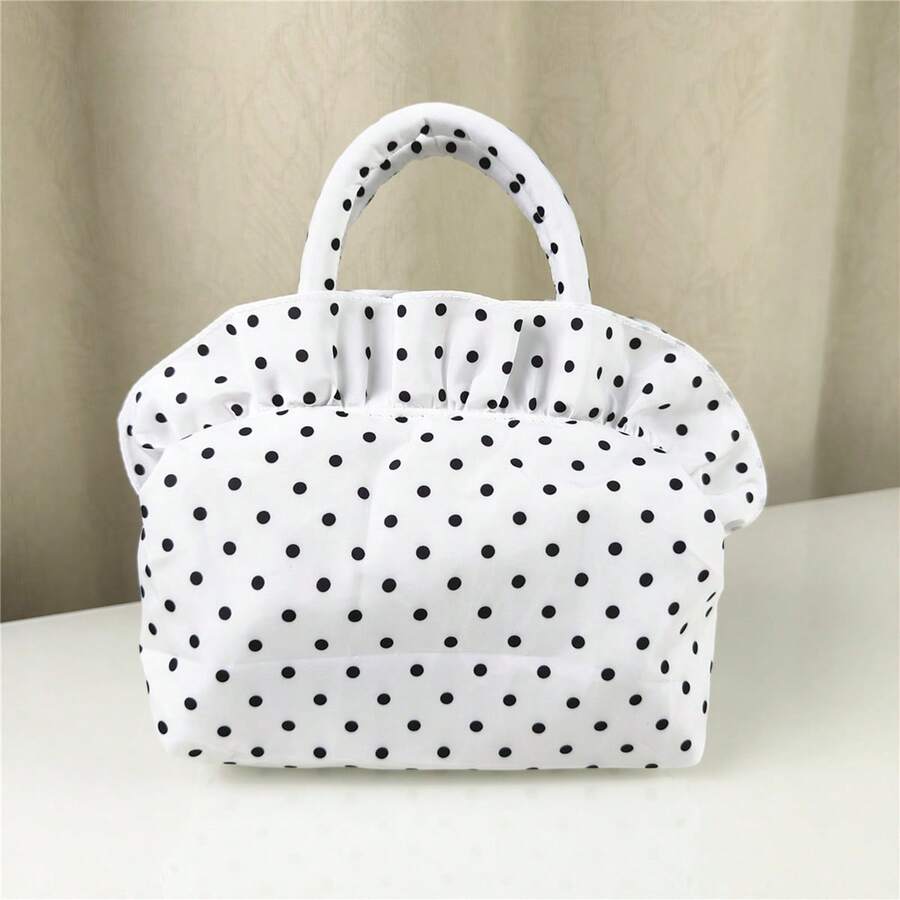 Ruffle Handbag For Women Cute Dots Print Clutch Purse Lightweight Tote With Handles