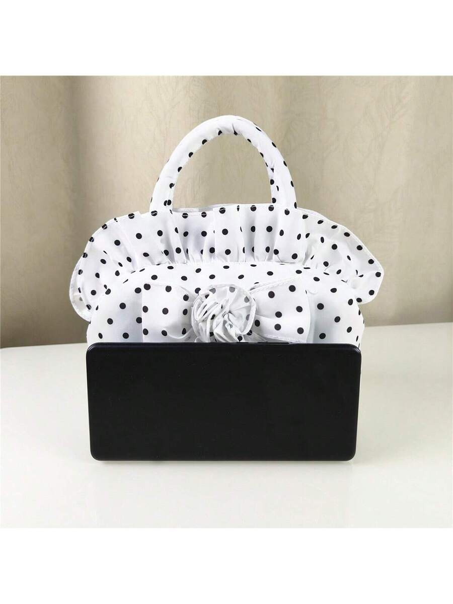 Ruffle Handbag For Women Cute Dots Print Clutch Purse Lightweight Tote With Handles