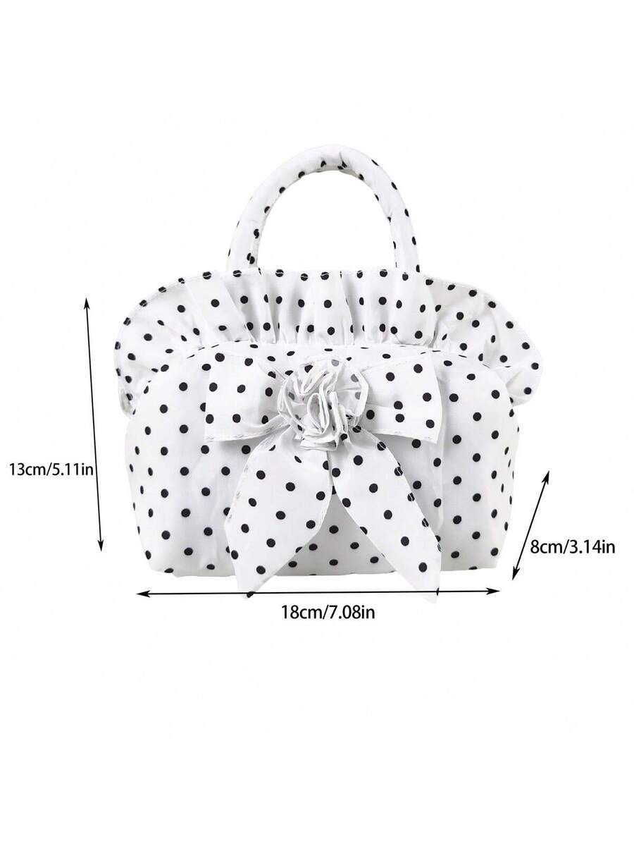 Ruffle Handbag For Women Cute Dots Print Clutch Purse Lightweight Tote With Handles