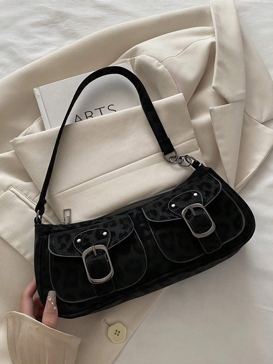 New Fashion Double Pocket Decor Handbag Tote Shoulder Bag, Suitable For Parties, Outings, Vacations, Shopping And Daily Use, Can Store Coins, Phones, Also Suitable As A Work Bag For White-Collar, Coll