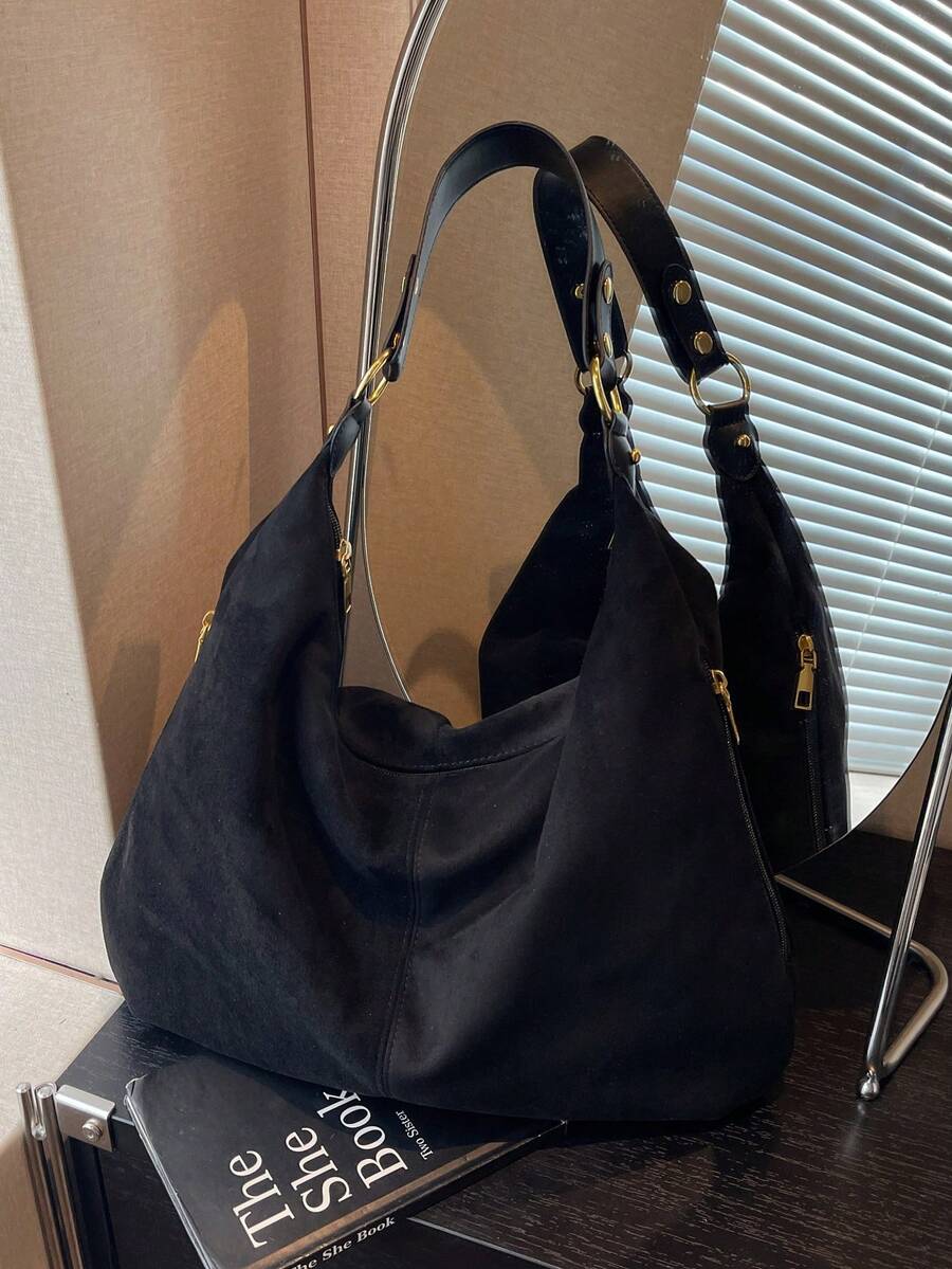Fashionable Minimalist Women's Handbag- Spacious Shoulder Bag With Secure Zipper, Lightweight And Versatile, Essential Fashion Accessory For Autumn/Winter. New Large Capacity Retro Faux Suede Tote Ba