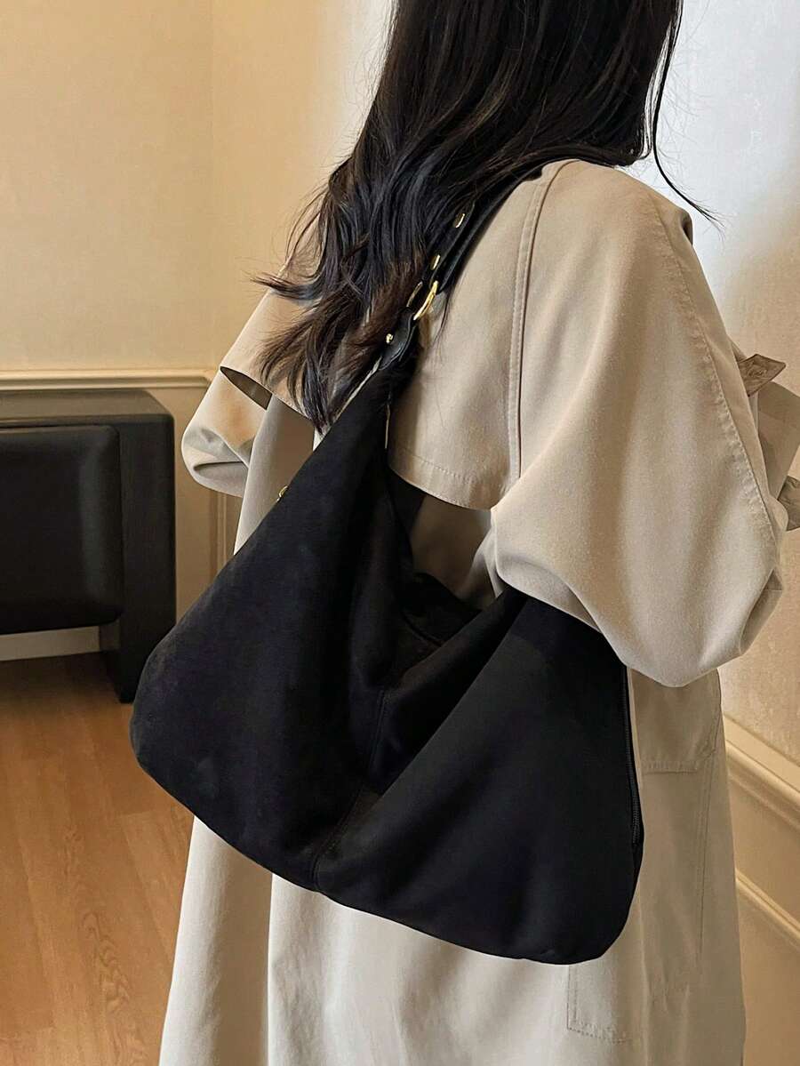 Fashionable Minimalist Women's Handbag- Spacious Shoulder Bag With Secure Zipper, Lightweight And Versatile, Essential Fashion Accessory For Autumn/Winter. New Large Capacity Retro Faux Suede Tote Ba