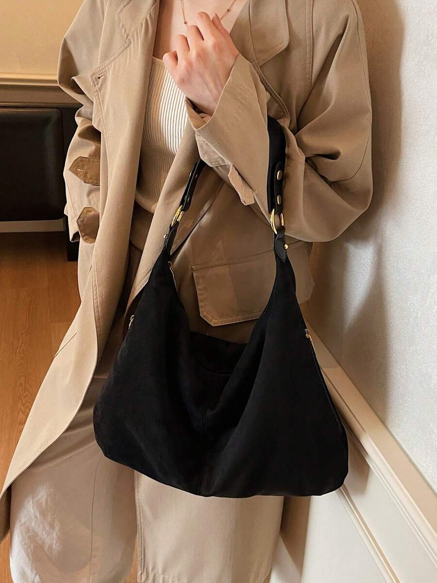 Fashionable Minimalist Women's Handbag- Spacious Shoulder Bag With Secure Zipper, Lightweight And Versatile, Essential Fashion Accessory For Autumn/Winter. New Large Capacity Retro Faux Suede Tote Ba