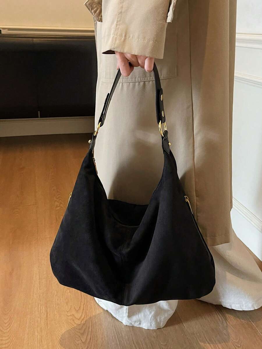 Fashionable Minimalist Women's Handbag- Spacious Shoulder Bag With Secure Zipper, Lightweight And Versatile, Essential Fashion Accessory For Autumn/Winter. New Large Capacity Retro Faux Suede Tote Ba