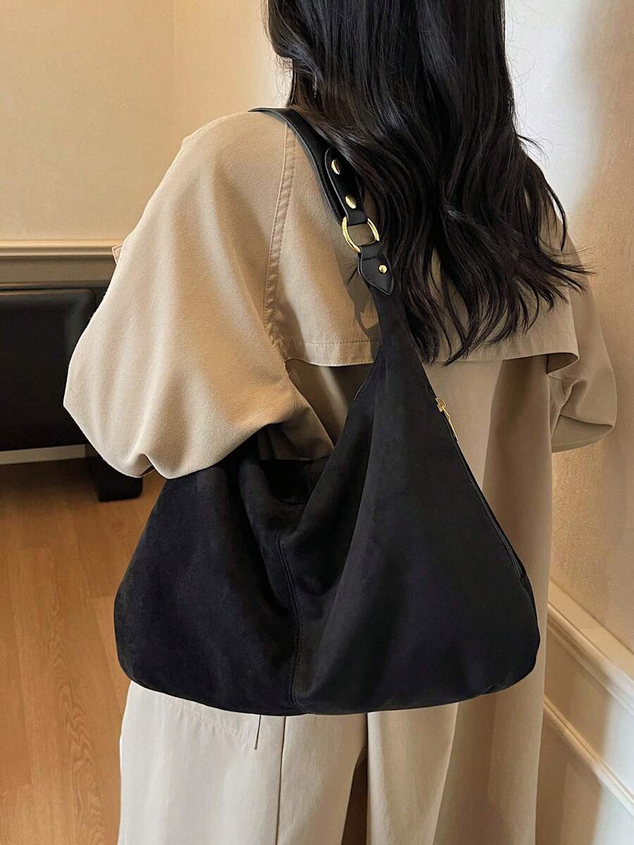 Fashionable Minimalist Women's Handbag- Spacious Shoulder Bag With Secure Zipper, Lightweight And Versatile, Essential Fashion Accessory For Autumn/Winter. New Large Capacity Retro Faux Suede Tote Ba