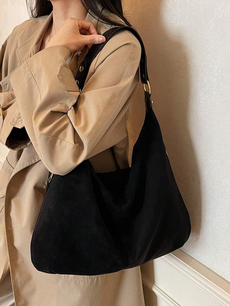 Fashionable Minimalist Women's Handbag- Spacious Shoulder Bag With Secure Zipper, Lightweight And Versatile, Essential Fashion Accessory For Autumn/Winter. New Large Capacity Retro Faux Suede Tote Ba