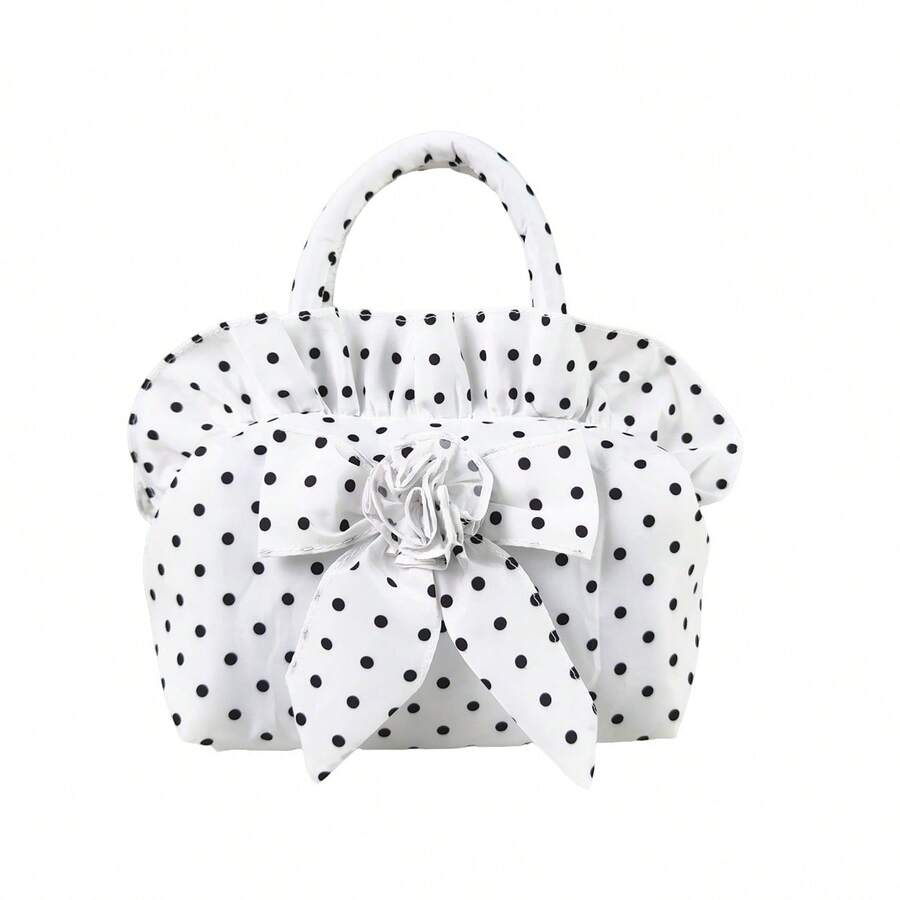 Ruffle Handbag For Women Cute Dots Print Clutch Purse Lightweight Tote With Handles