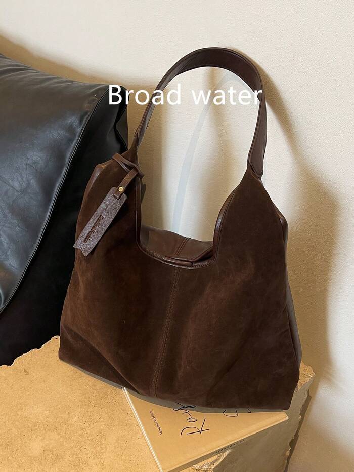Autumn Vintage Velvet Large Capacity Casual Shoulder Tote Bag With Letter Emboss