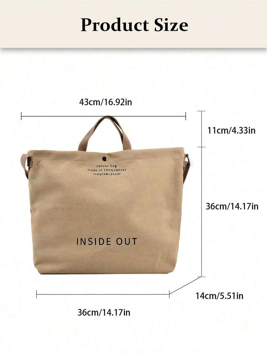 Retro Canvas Tote Bag Letter Print Shoulder Crossbody Bag Large-Capacity Double Handle Handbag College Grey Purse Back To School Travel Essential