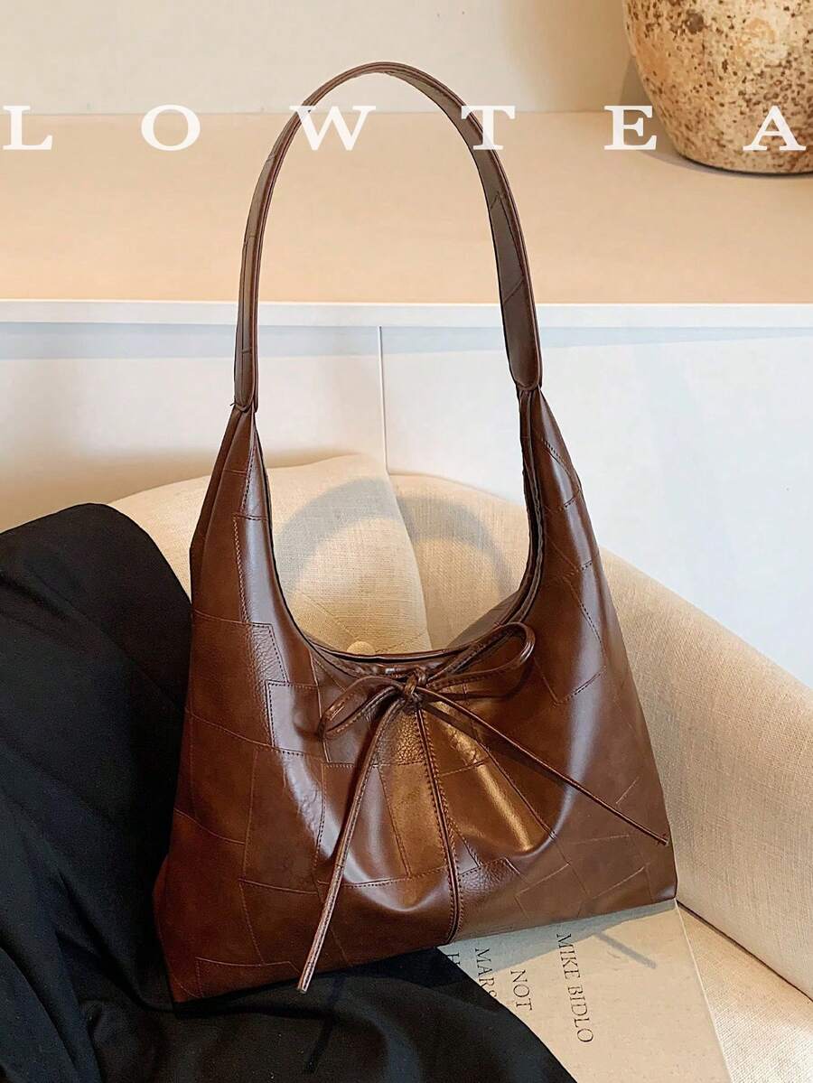 low tea 1pc Solid Color PU Leather Magnetic Closure Women Tote Bag, Hobo Style Vegan Leather Top Handle Shoulder Handbag For Travel, Shopping, Date, Gift, Work, Business, Commute