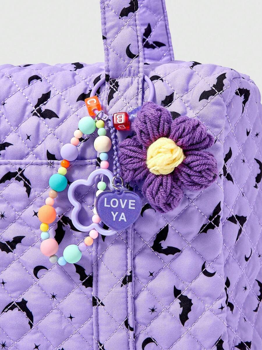 ROMWE Goth Purple Bat Print Fashion Large Capacity Women's Tote Bag, Halloween, Halloween Bags Perfect For Fancy Party Matching With Halloween Costumes, Best Halloween Gifts For Women