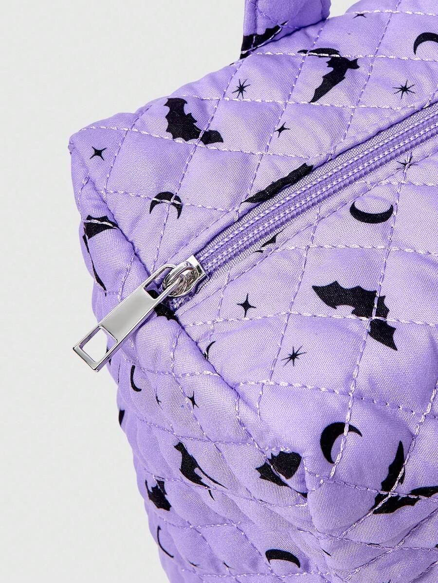 ROMWE Goth Purple Bat Print Fashion Large Capacity Women's Tote Bag, Halloween, Halloween Bags Perfect For Fancy Party Matching With Halloween Costumes, Best Halloween Gifts For Women