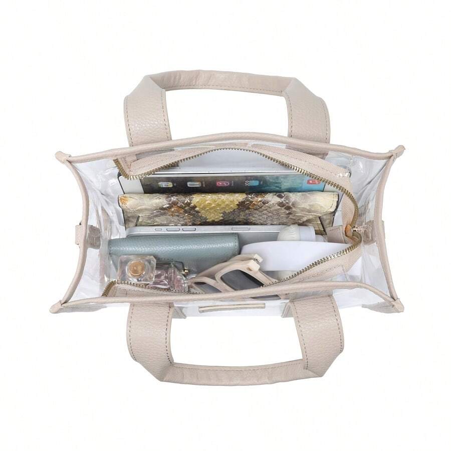 Clear Tote Bag For Women Thick PVC Clear Bag For Stadium Events With Guitar Strap Transparent For Concert Beach