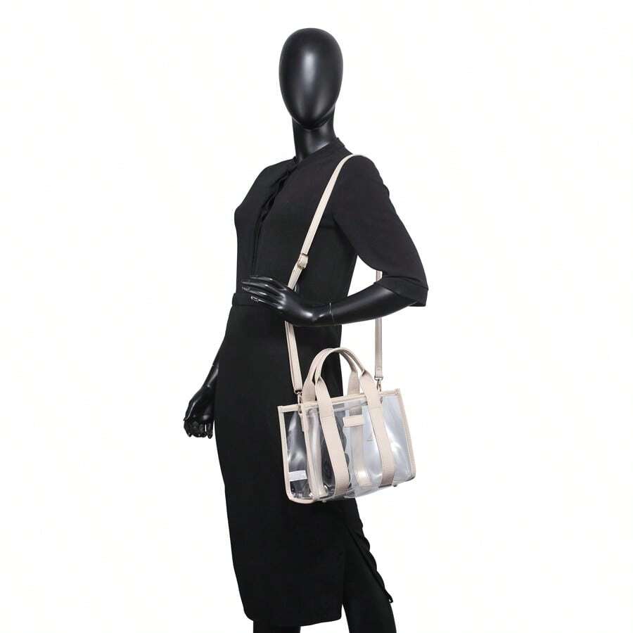 Clear Tote Bag For Women Thick PVC Clear Bag For Stadium Events With Guitar Strap Transparent For Concert Beach