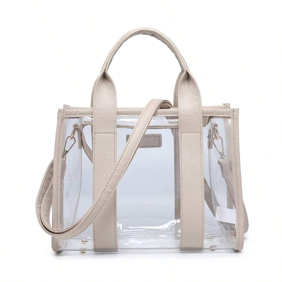 Clear Tote Bag For Women Thick PVC Clear Bag For Stadium Events With Guitar Strap Transparent For Concert Beach