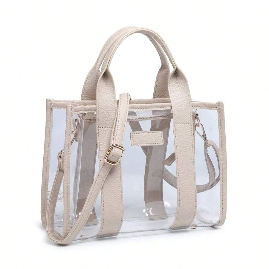Clear Tote Bag For Women Thick PVC Clear Bag For Stadium Events With Guitar Strap Transparent For Concert Beach