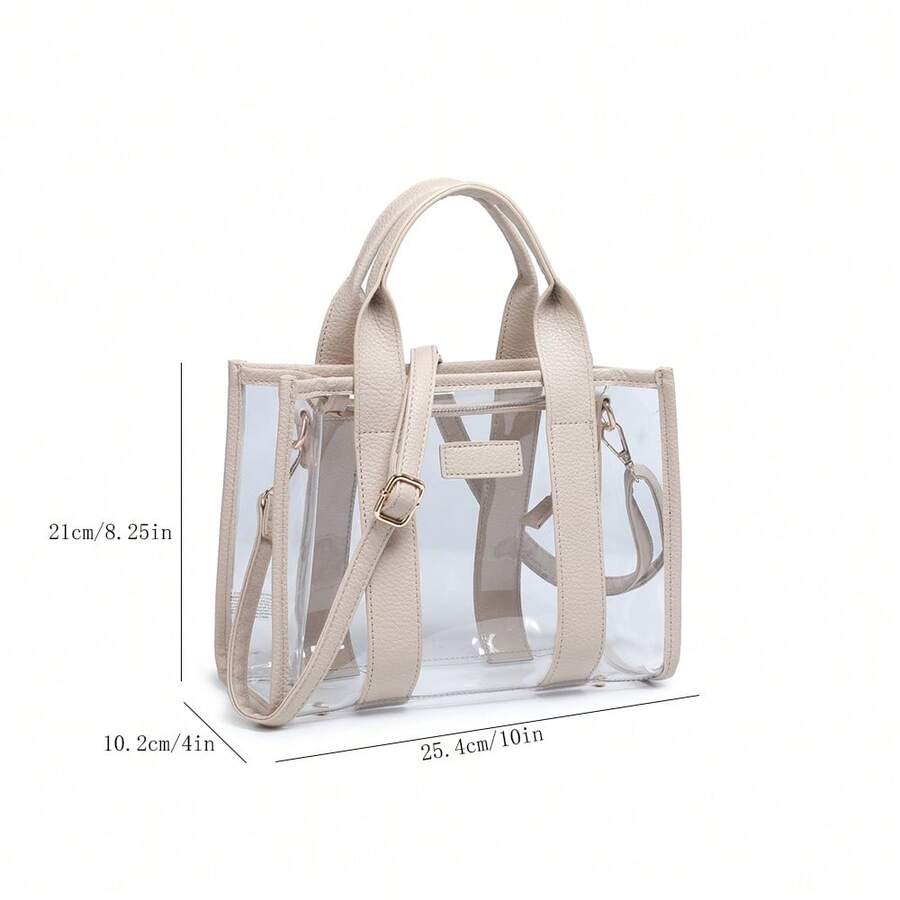 Clear Tote Bag For Women Thick PVC Clear Bag For Stadium Events With Guitar Strap Transparent For Concert Beach
