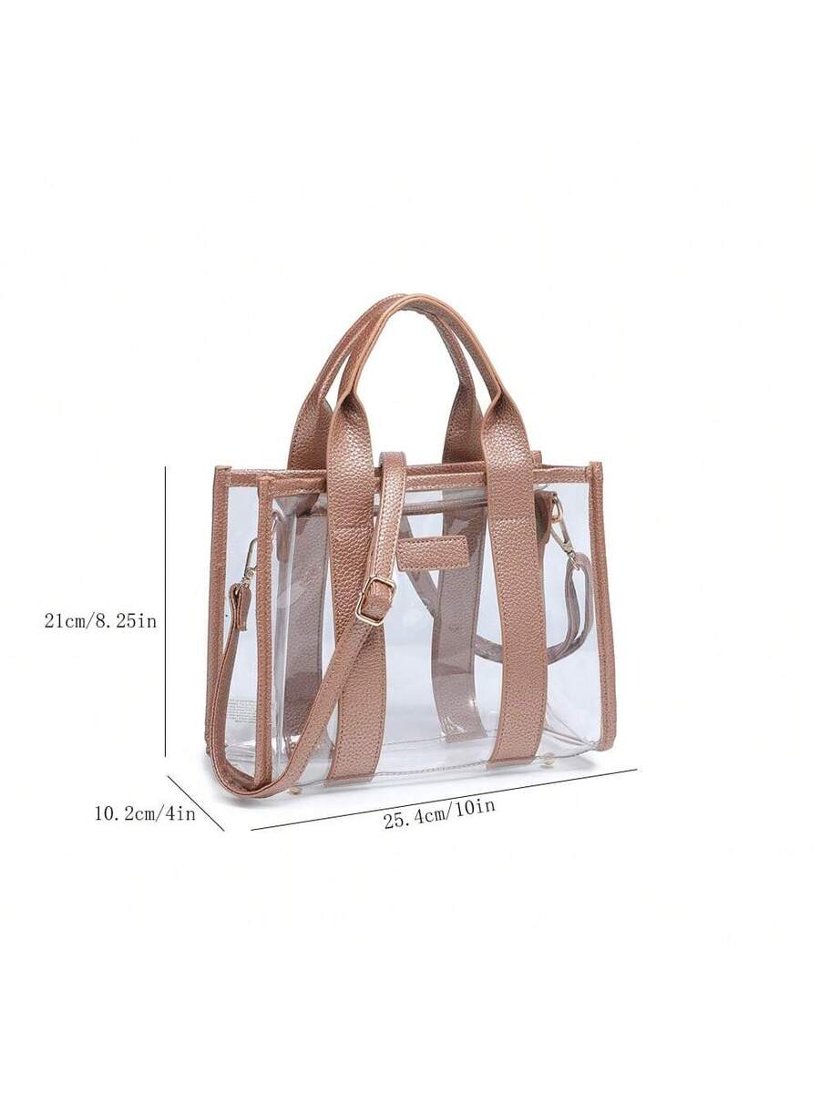 Clear Tote Bag For Women Thick PVC Clear Bag For Stadium Events With Guitar Strap Transparent For Concert Beach