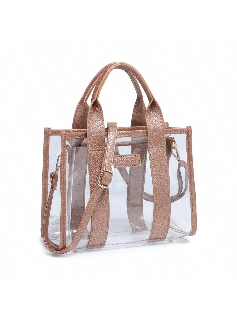Clear Tote Bag For Women Thick PVC Clear Bag For Stadium Events With Guitar Strap Transparent For Concert Beach