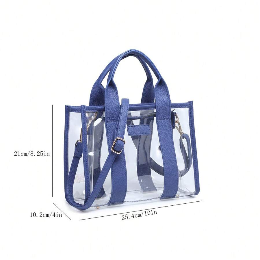 Clear Tote Bag For Women Thick PVC Clear Bag For Stadium Events With Guitar Strap Transparent For Concert Beach