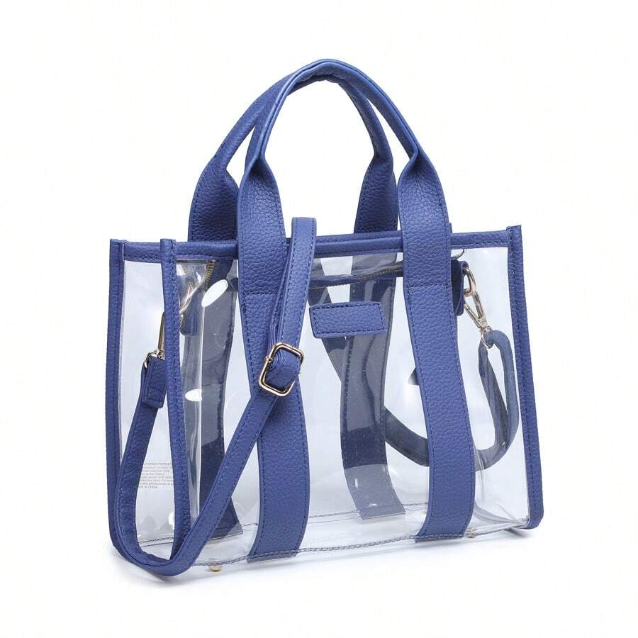 Clear Tote Bag For Women Thick PVC Clear Bag For Stadium Events With Guitar Strap Transparent For Concert Beach