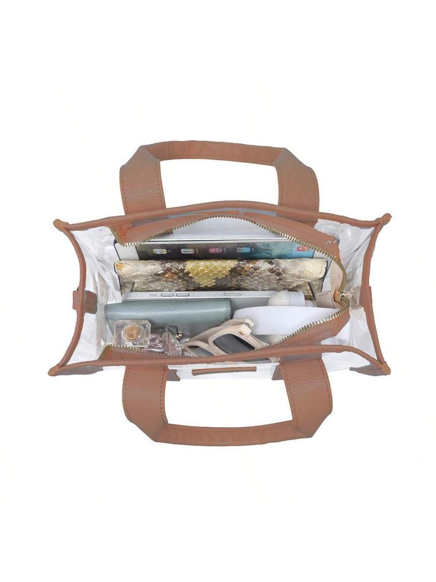 Clear Tote Bag For Women Thick PVC Clear Bag For Stadium Events With Guitar Strap Transparent For Concert Beach