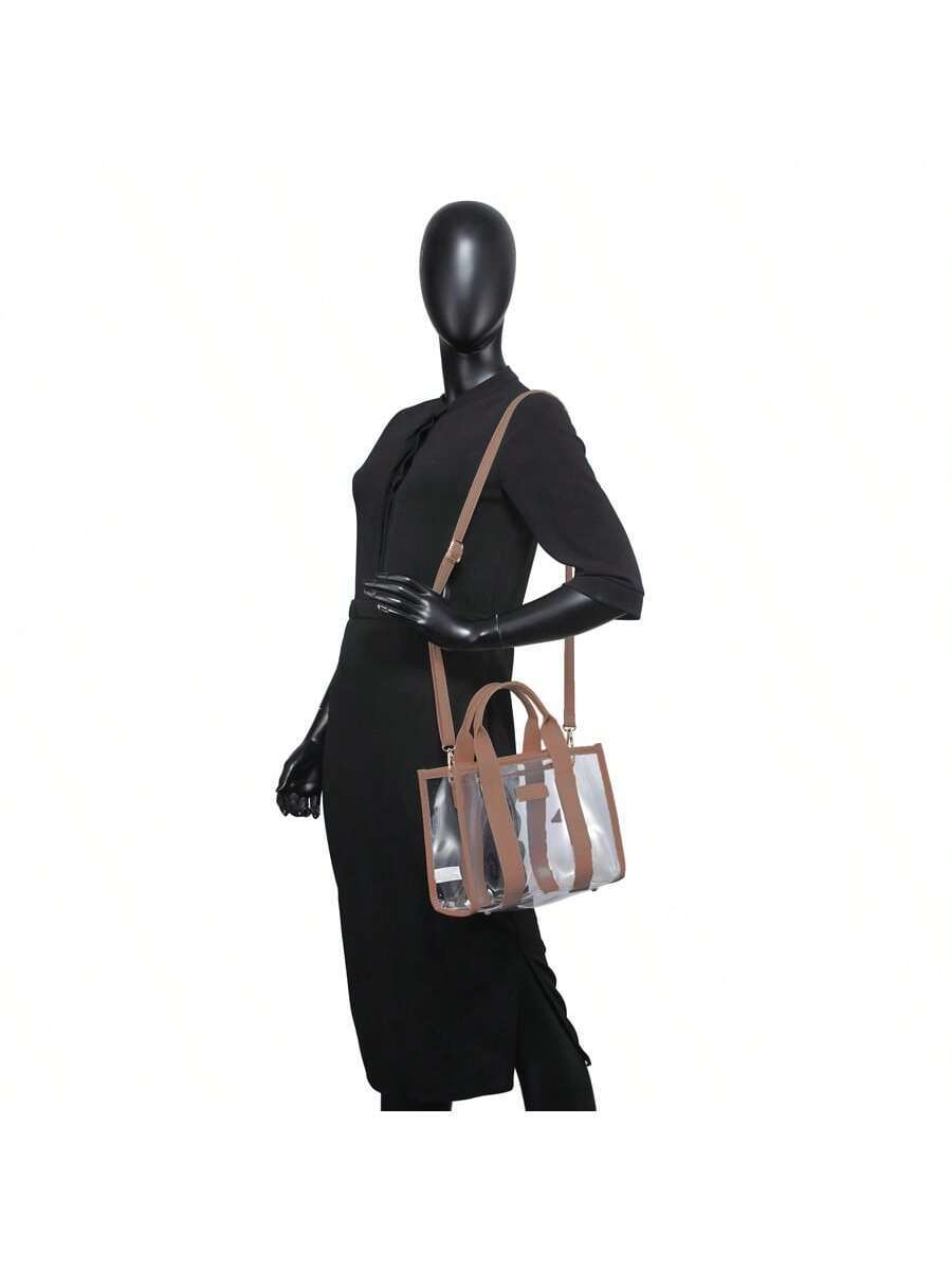 Clear Tote Bag For Women Thick PVC Clear Bag For Stadium Events With Guitar Strap Transparent For Concert Beach