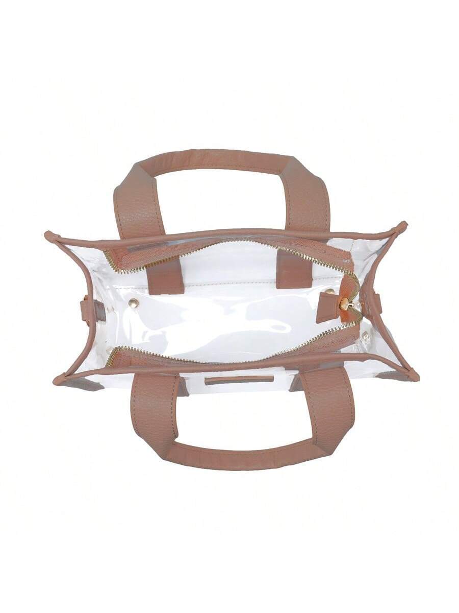 Clear Tote Bag For Women Thick PVC Clear Bag For Stadium Events With Guitar Strap Transparent For Concert Beach