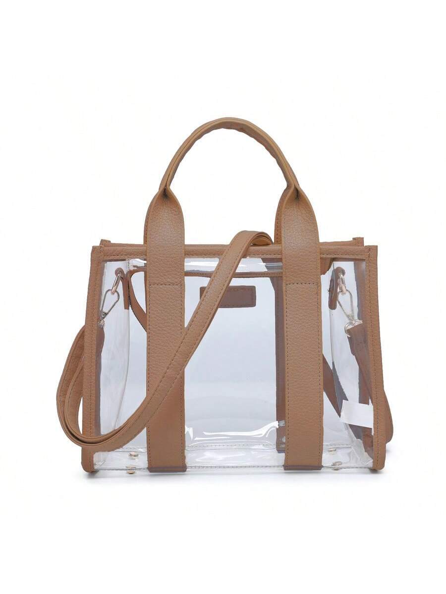 Clear Tote Bag For Women Thick PVC Clear Bag For Stadium Events With Guitar Strap Transparent For Concert Beach