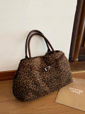 Vintage Leopard Print Large Capacity Commuter Tote Bag, Fashion New Shoulder Bag, Versatile For Fall/Winter 2025