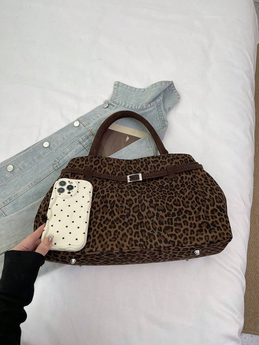 Vintage Leopard Print Large Capacity Commuter Tote Bag, Fashion New Shoulder Bag, Versatile For Fall/Winter 2025