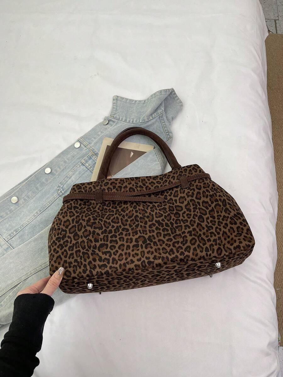 Vintage Leopard Print Large Capacity Commuter Tote Bag, Fashion New Shoulder Bag, Versatile For Fall/Winter 2025