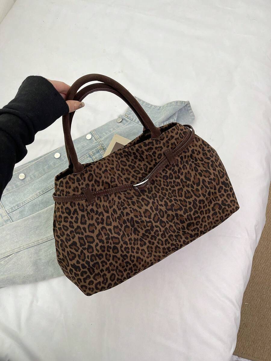 Vintage Leopard Print Large Capacity Commuter Tote Bag, Fashion New Shoulder Bag, Versatile For Fall/Winter 2025
