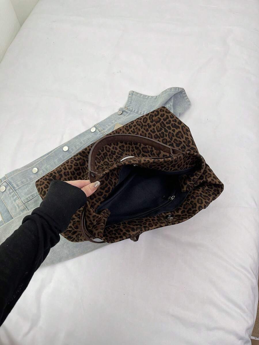 Vintage Leopard Print Large Capacity Commuter Tote Bag, Fashion New Shoulder Bag, Versatile For Fall/Winter 2025