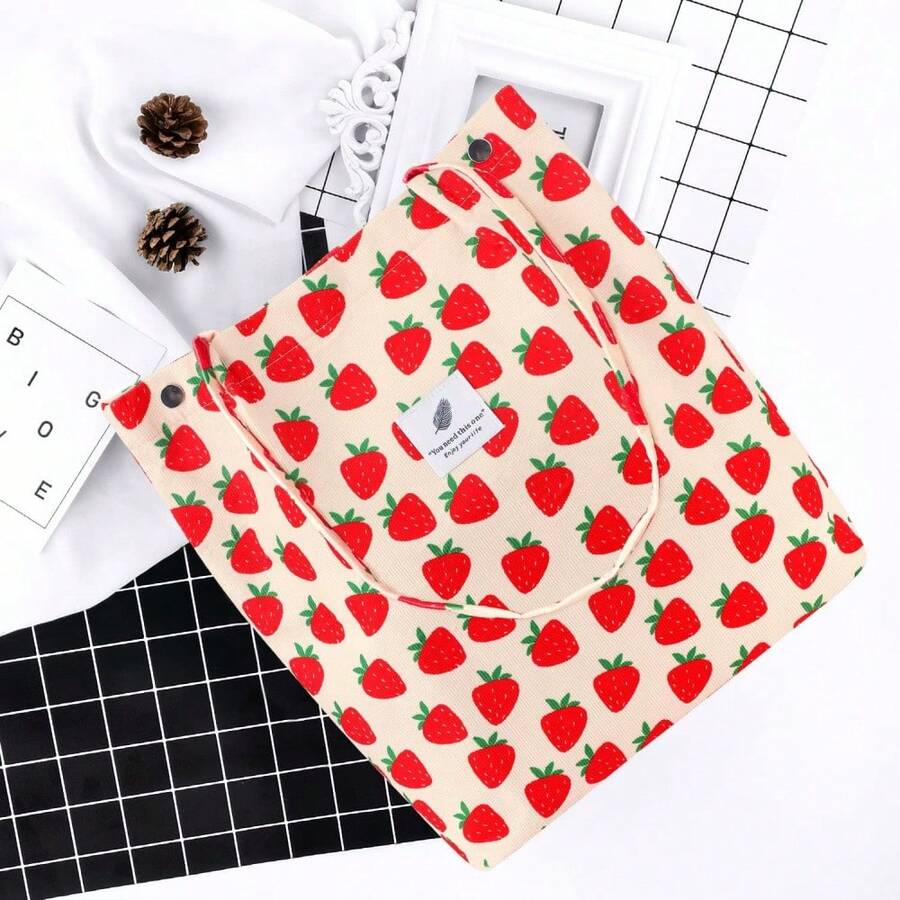 Corduroy Tote Bag For Women – Large Capacity Canvas Shoulder Bag, Aesthetic College Style Casual Handbag, Simple And Versatile Shopping Or Commute Bag