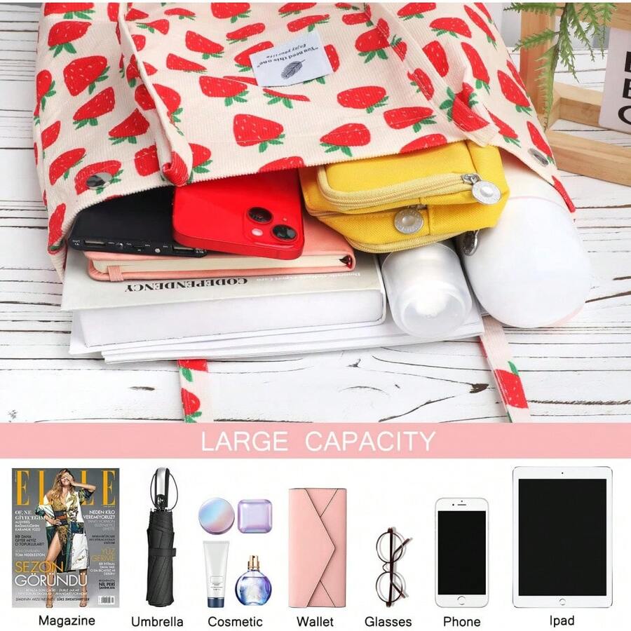 Corduroy Tote Bag For Women – Large Capacity Canvas Shoulder Bag, Aesthetic College Style Casual Handbag, Simple And Versatile Shopping Or Commute Bag