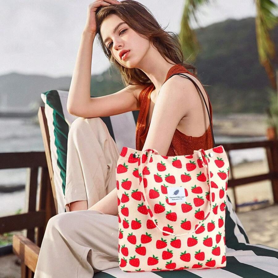 Corduroy Tote Bag For Women – Large Capacity Canvas Shoulder Bag, Aesthetic College Style Casual Handbag, Simple And Versatile Shopping Or Commute Bag