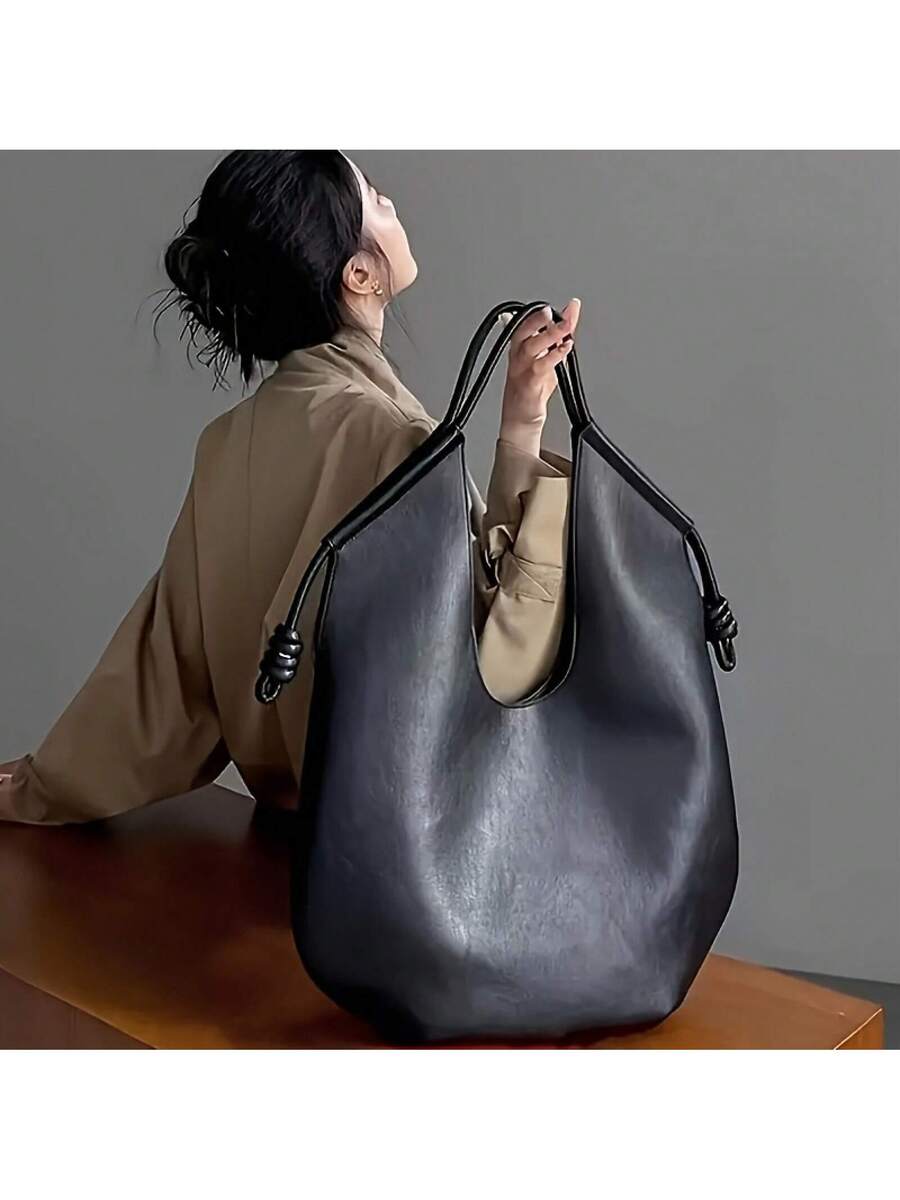 Black Handbag- Fashionable Large Capacity Shoulder Bag/Tote Bag/Handbag With Magnetic Closure And Wrist Strap, Retro Simple Design, Suitable For Daily Commuting, Travel, And Fitness, Great Gift For G