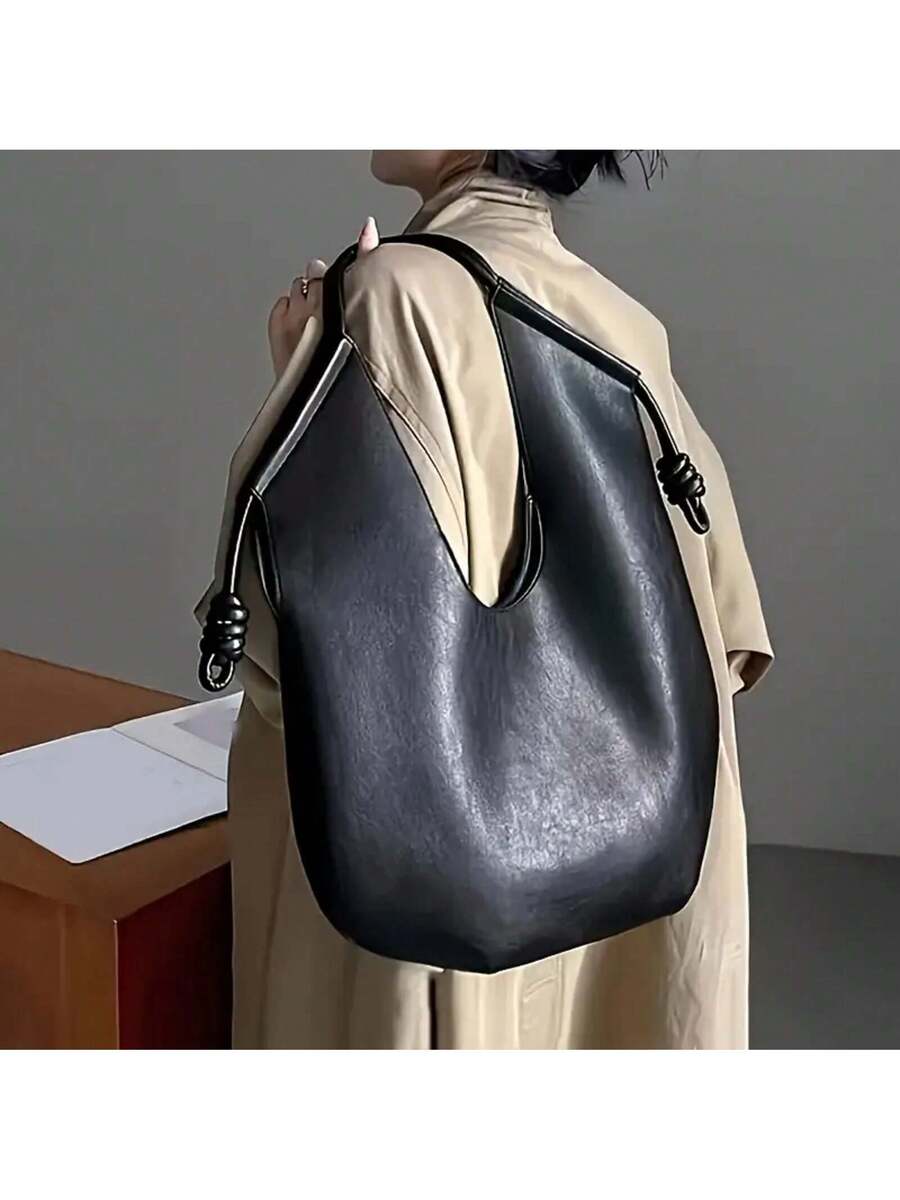Black Handbag- Fashionable Large Capacity Shoulder Bag/Tote Bag/Handbag With Magnetic Closure And Wrist Strap, Retro Simple Design, Suitable For Daily Commuting, Travel, And Fitness, Great Gift For G