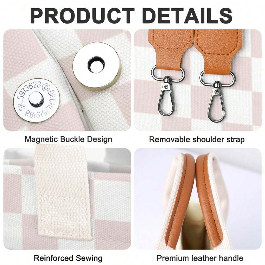 Canvas Tote Bag For Women With Multi-Pocket Crossbody Shoulder Handbag Casual Work Tote Everything Tote Bag