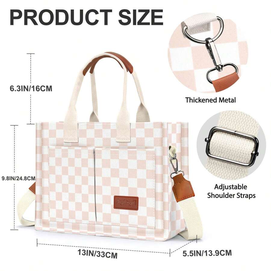 Canvas Tote Bag For Women With Multi-Pocket Crossbody Shoulder Handbag Casual Work Tote Everything Tote Bag