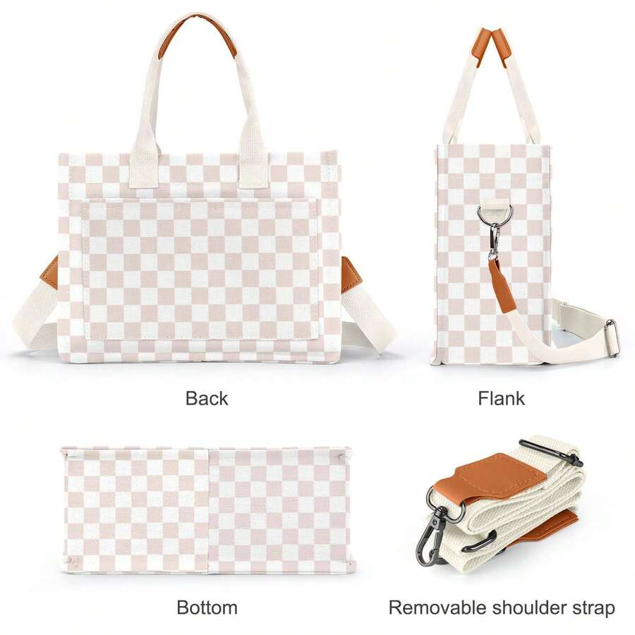 Canvas Tote Bag For Women With Multi-Pocket Crossbody Shoulder Handbag Casual Work Tote Everything Tote Bag