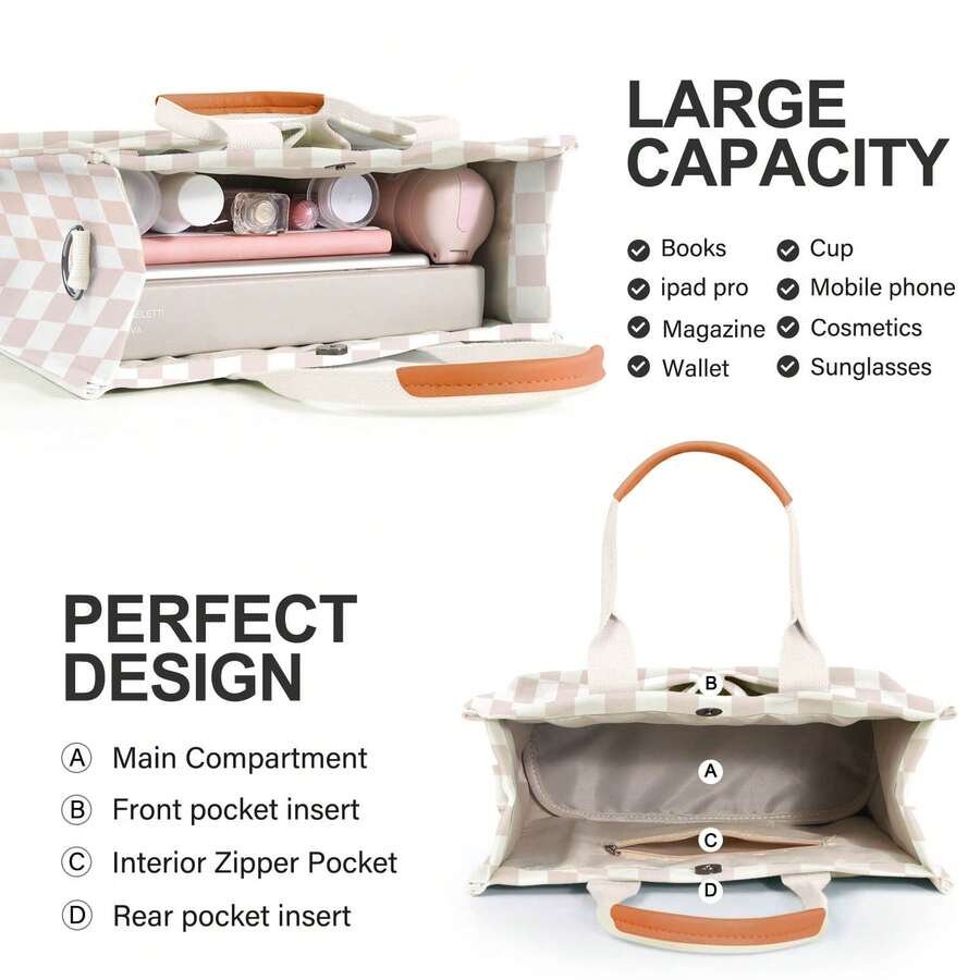 Canvas Tote Bag For Women With Multi-Pocket Crossbody Shoulder Handbag Casual Work Tote Everything Tote Bag